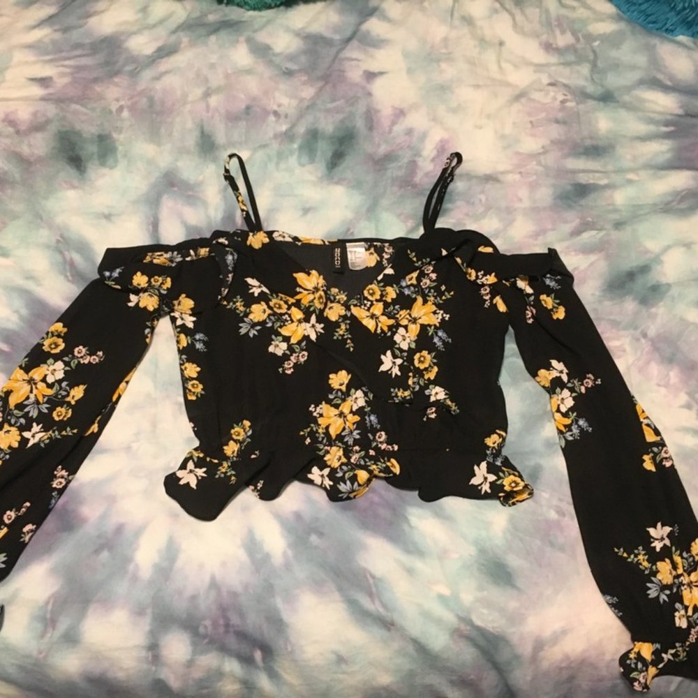 H&M Black and Yellow Floral Top